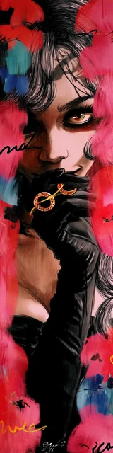 Free dark romance bookmark featuring a woman peeking through an opening